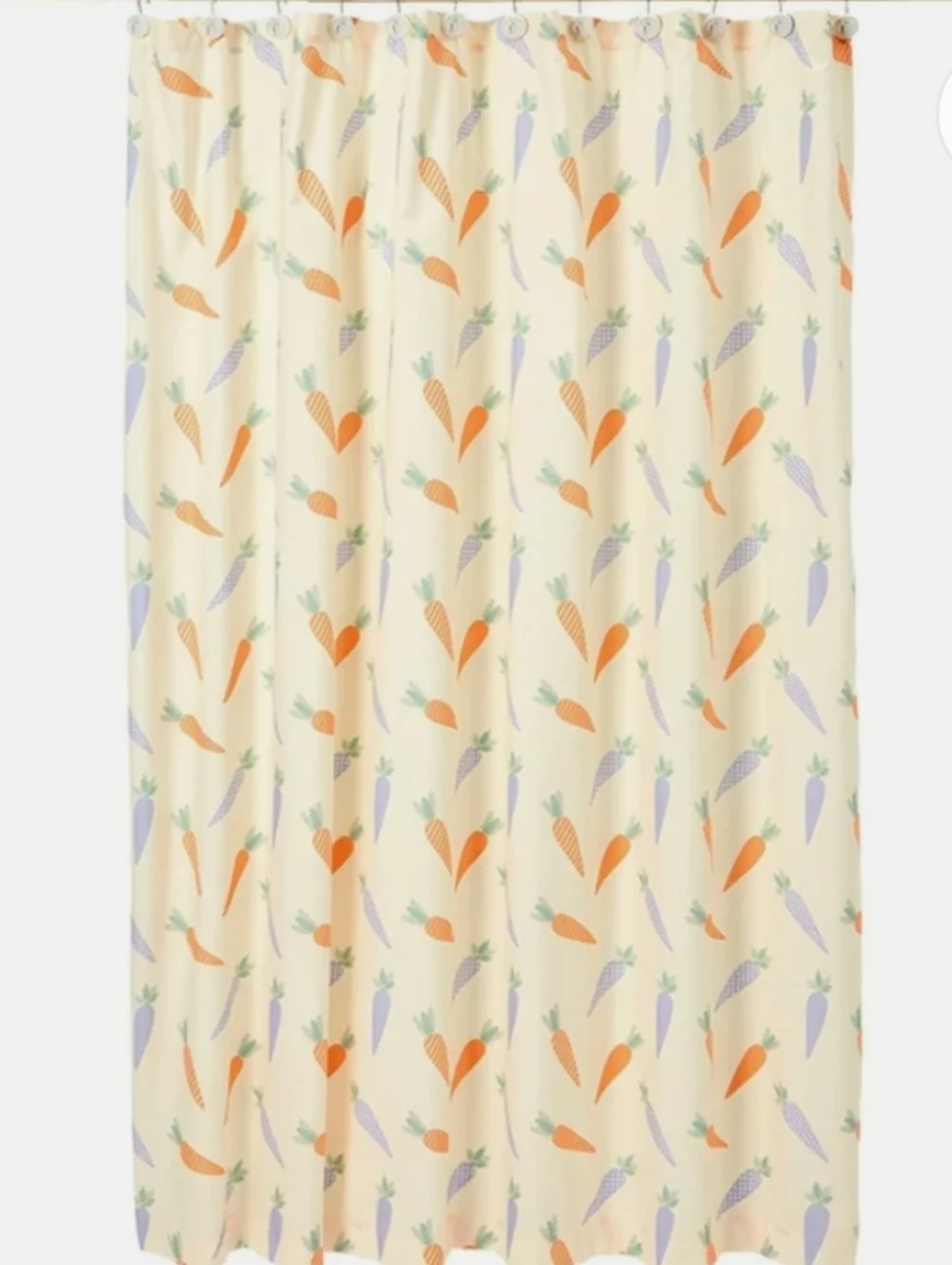 Springtime Bath Set. 6pc Carrot Pattern Shower Curtain Set - Cream/Orange/Purple